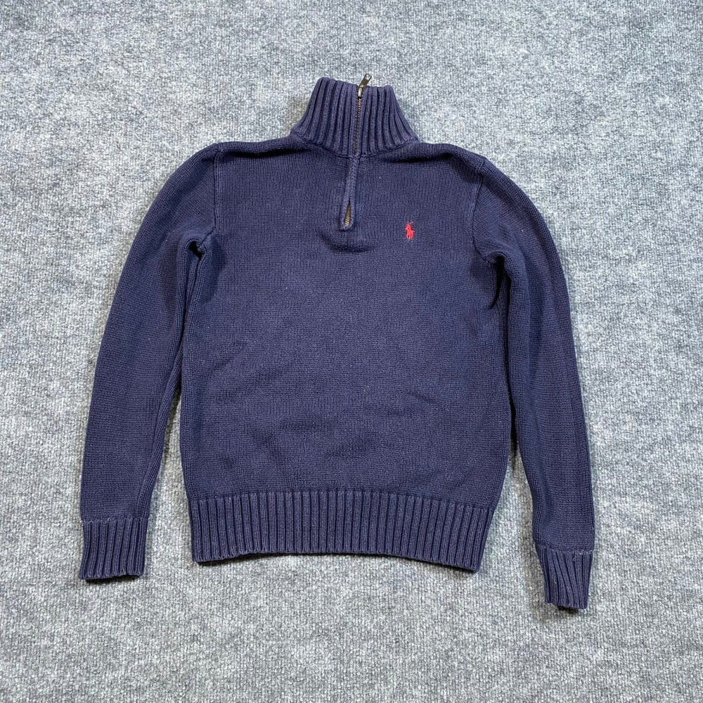 Polo Ralph Lauren Kids Navy Blue Quarter Zip Cotton Sweater Size M 10-12